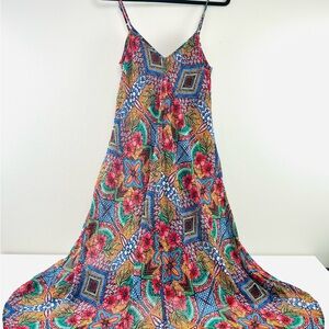 Just Taylor Boho Print Midi Dress | Spaghetti Strap Travel Resort Dress